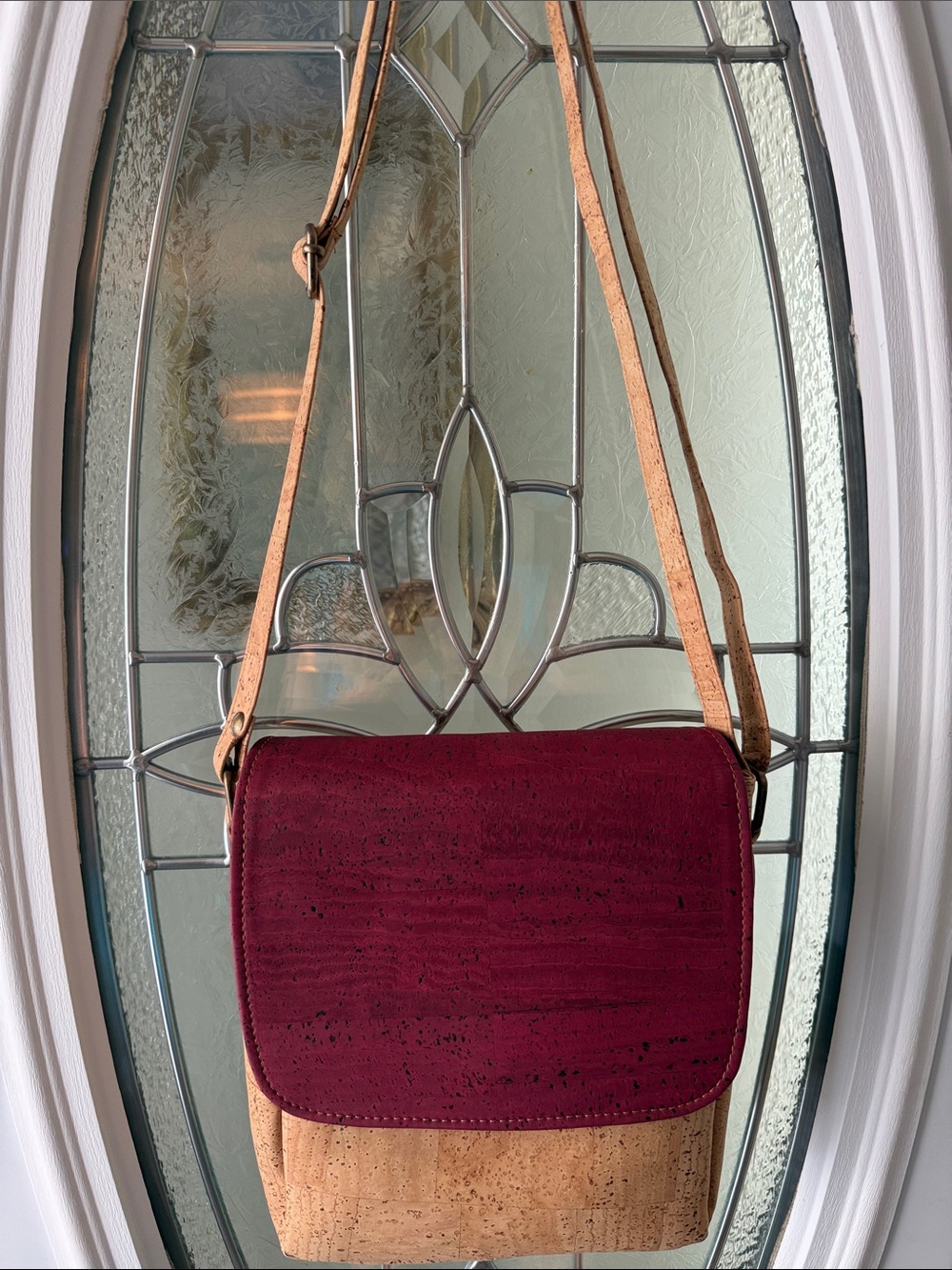 Cork & Burgundy Crossbody Bag